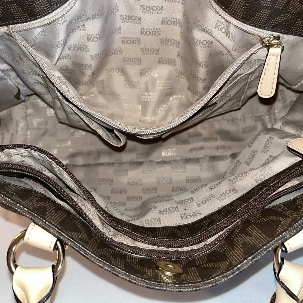 Michael Kors Dark Brown and Tan Logo Tote
